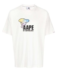 weißes T-Shirt mit einem Rundhalsausschnitt mit Blumenmuster von AAPE BY A BATHING APE
