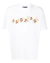 weißes T-Shirt mit einem Rundhalsausschnitt mit Blumenmuster von Amiri