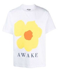 weißes T-Shirt mit einem Rundhalsausschnitt mit Blumenmuster von Awake NY