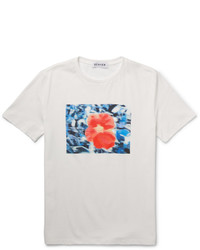 weißes T-Shirt mit einem Rundhalsausschnitt mit Blumenmuster von Beams