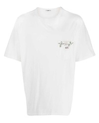 weißes T-Shirt mit einem Rundhalsausschnitt mit Blumenmuster von Bode