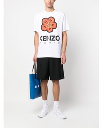 weißes T-Shirt mit einem Rundhalsausschnitt mit Blumenmuster von Kenzo