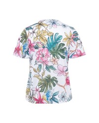 weißes T-Shirt mit einem Rundhalsausschnitt mit Blumenmuster von Bonita
