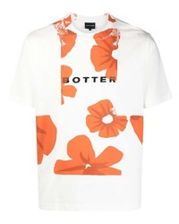 weißes T-Shirt mit einem Rundhalsausschnitt mit Blumenmuster von Botter