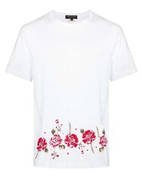 weißes T-Shirt mit einem Rundhalsausschnitt mit Blumenmuster von Comme Des Garcons Homme Plus