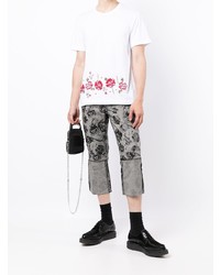 weißes T-Shirt mit einem Rundhalsausschnitt mit Blumenmuster von Comme Des Garcons Homme Plus