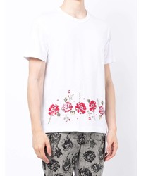 weißes T-Shirt mit einem Rundhalsausschnitt mit Blumenmuster von Comme Des Garcons Homme Plus