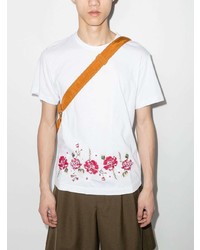 weißes T-Shirt mit einem Rundhalsausschnitt mit Blumenmuster von Comme Des Garcons Homme Plus