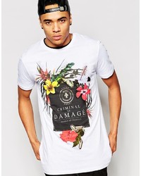 weißes T-Shirt mit einem Rundhalsausschnitt mit Blumenmuster von Criminal Damage
