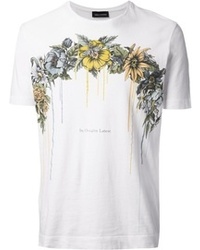 weißes T-Shirt mit einem Rundhalsausschnitt mit Blumenmuster von Diesel Black Gold