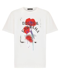 weißes T-Shirt mit einem Rundhalsausschnitt mit Blumenmuster von Dolce & Gabbana