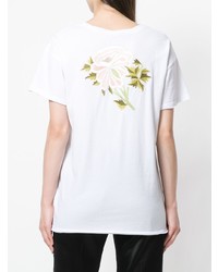 weißes T-Shirt mit einem Rundhalsausschnitt mit Blumenmuster von Ann Demeulemeester