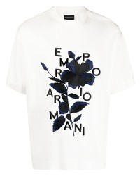 weißes T-Shirt mit einem Rundhalsausschnitt mit Blumenmuster von Emporio Armani