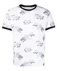 weißes T-Shirt mit einem Rundhalsausschnitt mit Blumenmuster von Ernest W. Baker
