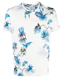 weißes T-Shirt mit einem Rundhalsausschnitt mit Blumenmuster von Etro