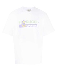 weißes T-Shirt mit einem Rundhalsausschnitt mit Blumenmuster von Fiorucci