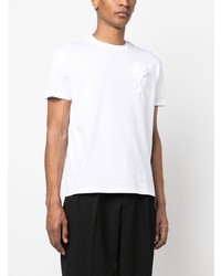 weißes T-Shirt mit einem Rundhalsausschnitt mit Blumenmuster von Valentino