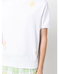 weißes T-Shirt mit einem Rundhalsausschnitt mit Blumenmuster von Thom Browne