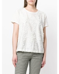 weißes T-Shirt mit einem Rundhalsausschnitt mit Blumenmuster von Moncler