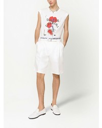 weißes T-Shirt mit einem Rundhalsausschnitt mit Blumenmuster von Dolce & Gabbana