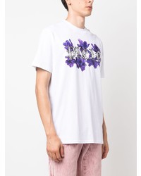 weißes T-Shirt mit einem Rundhalsausschnitt mit Blumenmuster von Philipp Plein