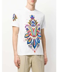 weißes T-Shirt mit einem Rundhalsausschnitt mit Blumenmuster von Etro