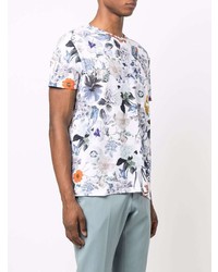 weißes T-Shirt mit einem Rundhalsausschnitt mit Blumenmuster von Etro