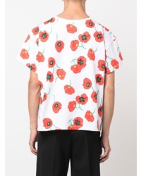 weißes T-Shirt mit einem Rundhalsausschnitt mit Blumenmuster von Kenzo