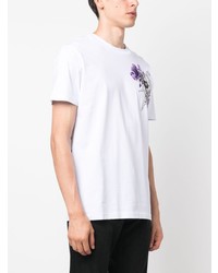 weißes T-Shirt mit einem Rundhalsausschnitt mit Blumenmuster von Philipp Plein