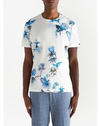 weißes T-Shirt mit einem Rundhalsausschnitt mit Blumenmuster von Etro