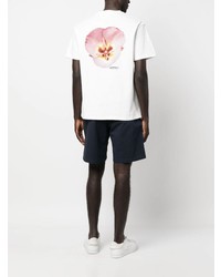 weißes T-Shirt mit einem Rundhalsausschnitt mit Blumenmuster von Gramicci