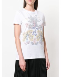 weißes T-Shirt mit einem Rundhalsausschnitt mit Blumenmuster von RED Valentino