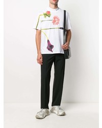 weißes T-Shirt mit einem Rundhalsausschnitt mit Blumenmuster von Valentino