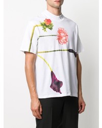 weißes T-Shirt mit einem Rundhalsausschnitt mit Blumenmuster von Valentino