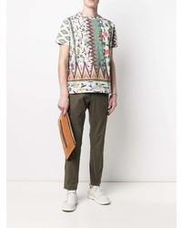 weißes T-Shirt mit einem Rundhalsausschnitt mit Blumenmuster von Etro