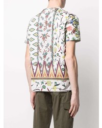 weißes T-Shirt mit einem Rundhalsausschnitt mit Blumenmuster von Etro