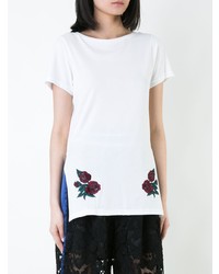 weißes T-Shirt mit einem Rundhalsausschnitt mit Blumenmuster von Maison Mihara Yasuhiro