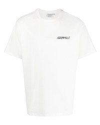 weißes T-Shirt mit einem Rundhalsausschnitt mit Blumenmuster von Gramicci