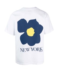 weißes T-Shirt mit einem Rundhalsausschnitt mit Blumenmuster von Awake NY