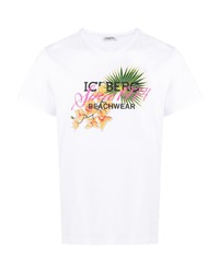 weißes T-Shirt mit einem Rundhalsausschnitt mit Blumenmuster von Iceberg