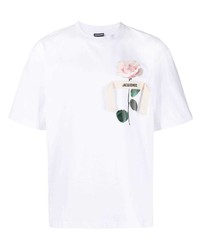 weißes T-Shirt mit einem Rundhalsausschnitt mit Blumenmuster von Jacquemus