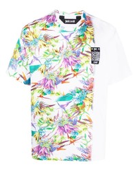 weißes T-Shirt mit einem Rundhalsausschnitt mit Blumenmuster von Just Cavalli