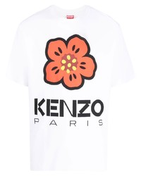 weißes T-Shirt mit einem Rundhalsausschnitt mit Blumenmuster von Kenzo