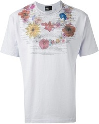 weißes T-Shirt mit einem Rundhalsausschnitt mit Blumenmuster von Kolor