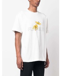 weißes T-Shirt mit einem Rundhalsausschnitt mit Blumenmuster von Flaneur Homme