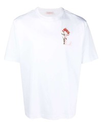 weißes T-Shirt mit einem Rundhalsausschnitt mit Blumenmuster von Lanvin