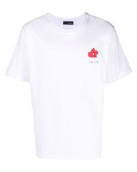weißes T-Shirt mit einem Rundhalsausschnitt mit Blumenmuster von Lardini