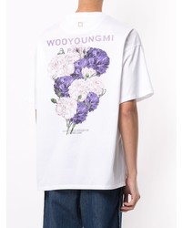 weißes T-Shirt mit einem Rundhalsausschnitt mit Blumenmuster von Wooyoungmi