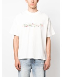 weißes T-Shirt mit einem Rundhalsausschnitt mit Blumenmuster von Represent