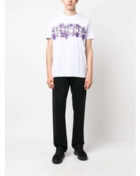 weißes T-Shirt mit einem Rundhalsausschnitt mit Blumenmuster von Philipp Plein